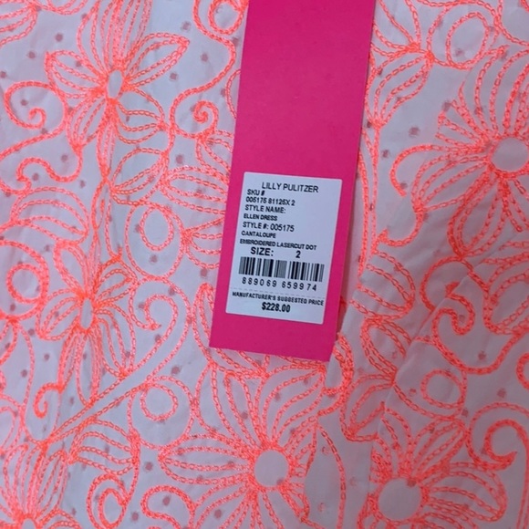 NWT Lilly Pulitzer Ellen Dress Cantaloupe Embroidered Lasercut Dress, Size 2 - Picture 12 of 15